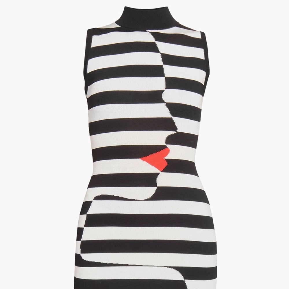 Balmain Black and White Striped Dress with Red Accent size 38 (6)